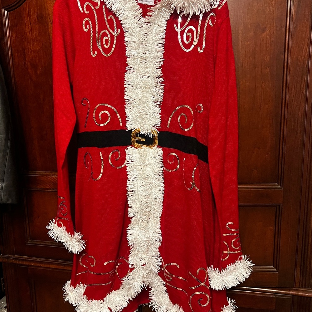 Red Sweater with White Tinsel Trim